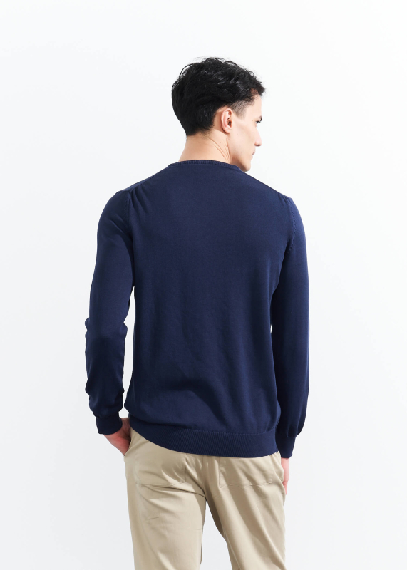 Wholesale Men's İndigo V Neck Basic Cotton Sweater - 5