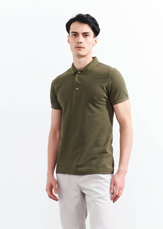 Wholesale Men's Khakı Basic Polo Neck T-Shirt - 1