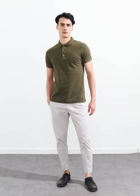 Wholesale Men's Khakı Basic Polo Neck T-Shirt - 2