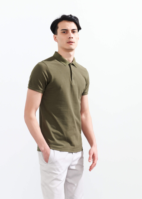 Wholesale Men's Khakı Basic Polo Neck T-Shirt - 4