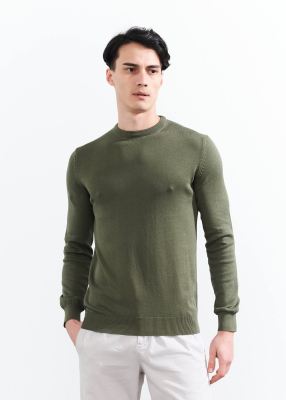  Wholesale Men's Khaki Crew Neck Basic Cotton Sweater 