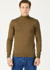 Wholesale Men's Khaki Half Turtleneck Viscose Basic Sweater 
