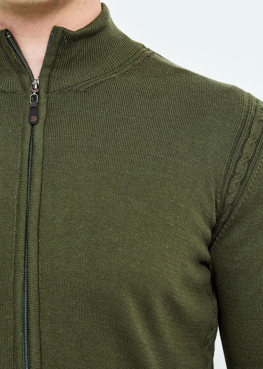 Wholesale Men's Khaki Mock Neck Side Detail Cardigan - 5