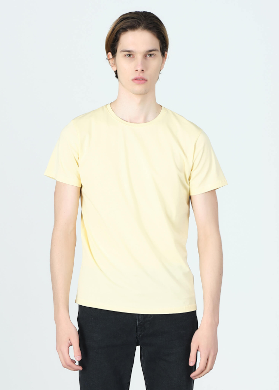Wholesale Men's Lemon Crew Neck Lycra T-shirt - 1