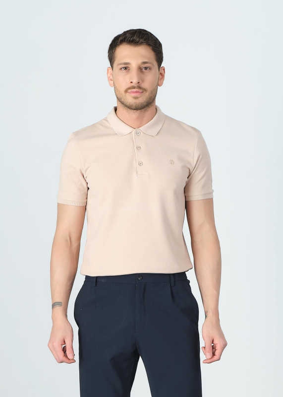 Wholesale Men's Light Beıge Basic Polo Neck T-Shirt - 6