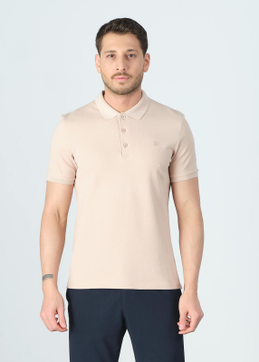 Wholesale Men's Light Beıge Basic Polo Neck T-Shirt 