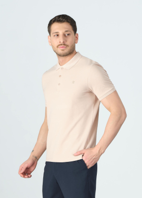 Wholesale Men's Light Beıge Basic Polo Neck T-Shirt - 3