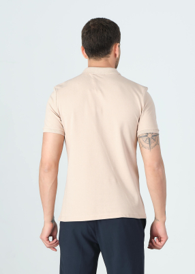 Wholesale Men's Light Beıge Basic Polo Neck T-Shirt - 4