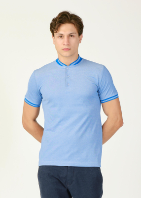  Wholesale Men's Light Blue Grandad Collar T-Shirt 
