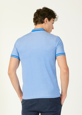  Wholesale Men's Light Blue Grandad Collar T-Shirt - 3
