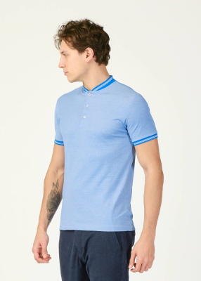  Wholesale Men's Light Blue Grandad Collar T-Shirt - 4
