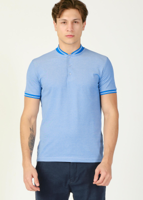  Wholesale Men's Light Blue Grandad Collar T-Shirt - 5