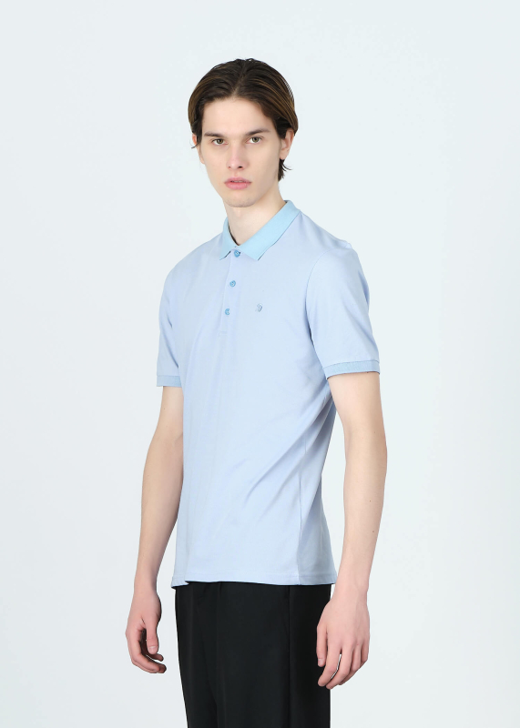 Wholesale Mens Lıght Blue Polo Collar Regular Fit T-shırt - 3