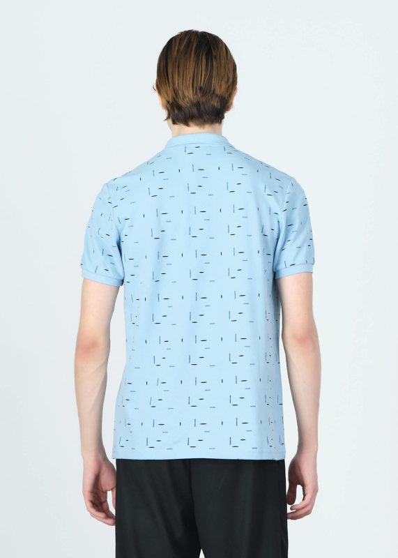 Wholesale Men's Lıght Blue Printed Polo Neck Regular Fit T-shirt - 4