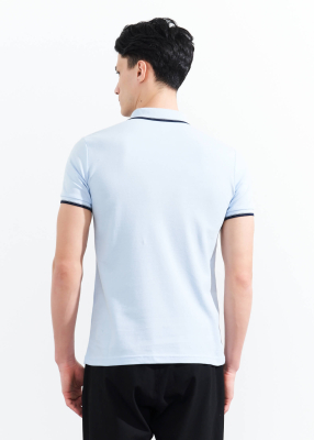 Wholesale Men's Light Blue Striped Polo Neck T-shirt - 5