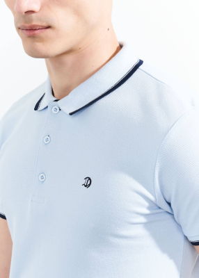 Wholesale Men's Light Blue Striped Polo Neck T-shirt - 3