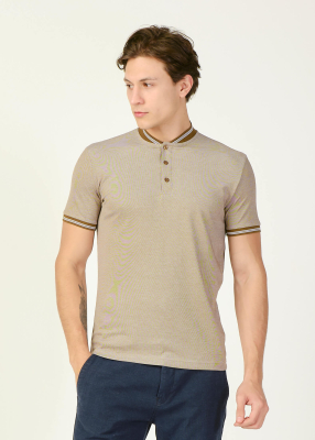 Wholesale Men's Light Brown Grandad Collar T-Shirt 