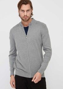  Wholesale Men's Light Grey Mock Turtleneck Patterned Cardigan 