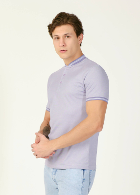 Wholesale Men's Lilac Grandad Collar T-Shirt 