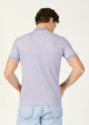 Wholesale Men's Lilac Grandad Collar T-Shirt - 3
