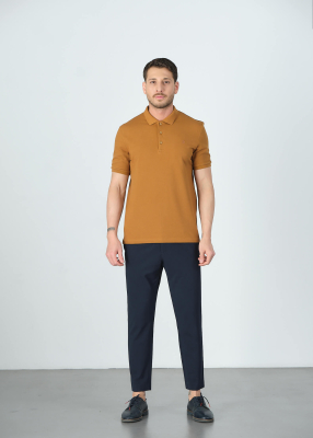 Wholesale Men's Mustard Basic Polo Neck T-Shirt - 5