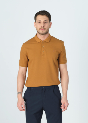 Wholesale Men's Mustard Basic Polo Neck T-Shirt - 6