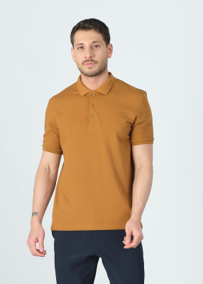 Wholesale Men's Mustard Basic Polo Neck T-Shirt 