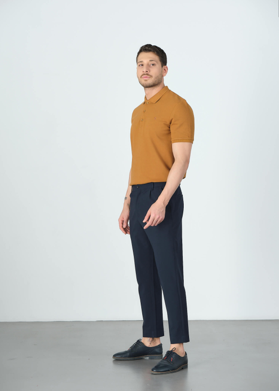 Wholesale Men's Mustard Basic Polo Neck T-Shirt - 2