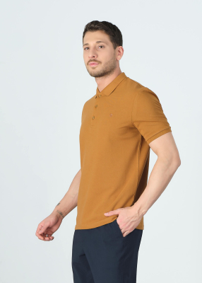 Wholesale Men's Mustard Basic Polo Neck T-Shirt - 3