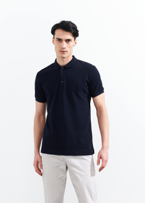 Wholesale Men's Navy Blue Basic Polo Neck T-Shirt 