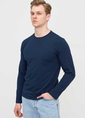 Wholesale Men's Navy Blue Crew Neck Long Sleeve Sweatshirt 