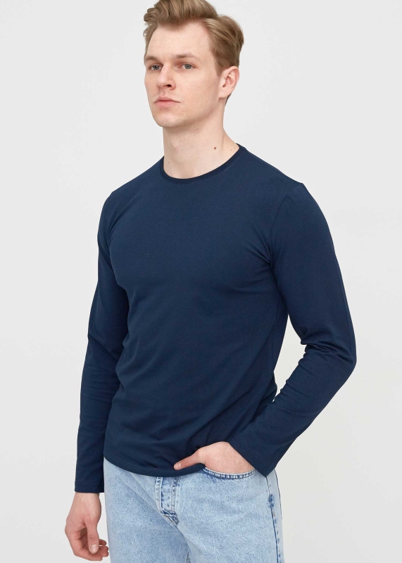 Wholesale Men's Navy Blue Crew Neck Long Sleeve Sweatshirt - 1