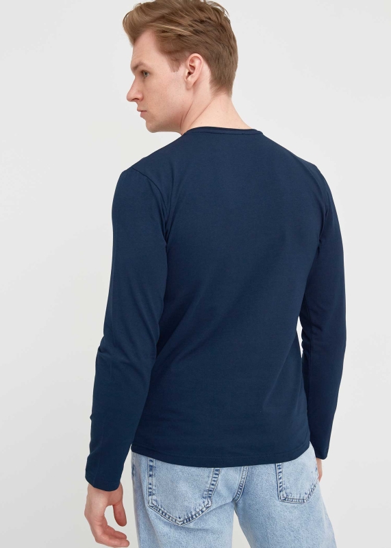 Wholesale Men's Navy Blue Crew Neck Long Sleeve Sweatshirt - 3
