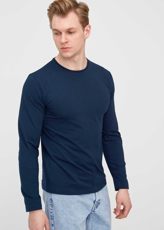 Wholesale Men's Navy Blue Crew Neck Long Sleeve Sweatshirt - 5