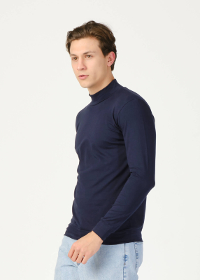 Wholesale Men's Navy Blue Half Turtleneck Long Sleeve Sweatshirt 