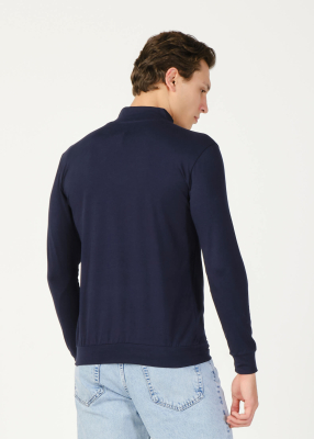 Wholesale Men's Navy Blue Half Turtleneck Long Sleeve Sweatshirt - 3