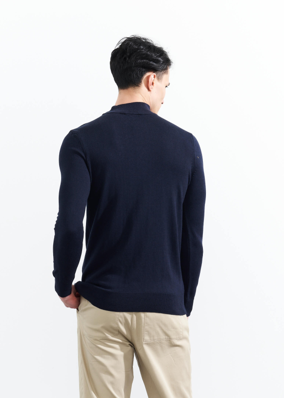 Wholesale Men's Navy Blue Half Turtleneck Viscose Basic Sweater - 5