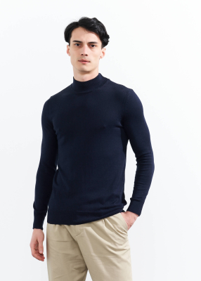 Wholesale Men's Navy Blue Half Turtleneck Viscose Basic Sweater 