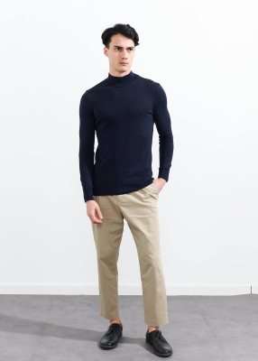 Wholesale Men's Navy Blue Half Turtleneck Viscose Basic Sweater - 2