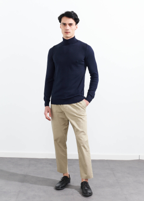 Wholesale Men's Navy Blue Turtle Neck Viscose Basic Sweater - 2