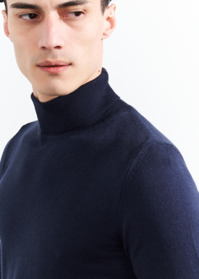 Wholesale Men's Navy Blue Turtle Neck Viscose Basic Sweater - 3