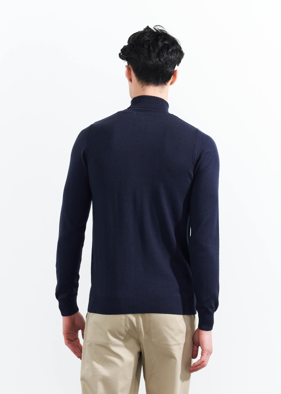 Wholesale Men's Navy Blue Turtle Neck Viscose Basic Sweater - 5