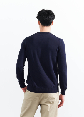 Wholesale Men's Navy Blue V Neck Basic Cotton Sweater - 5