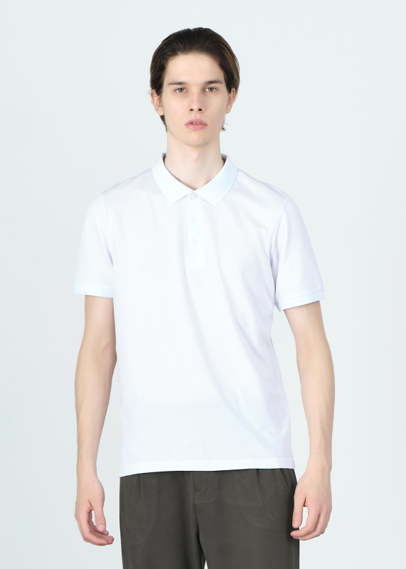 Wholesale Mens White Polo Collar Regular Fit T-shırt - 1