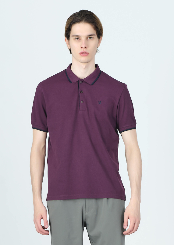 Wholesale Men's Purple Striped Polo Neck T-shirt - 1