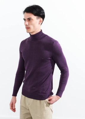 Wholesale Men's Purple Turtle Neck Viscose Basic Sweater - 4