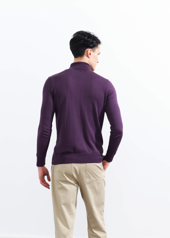 Wholesale Men's Purple Turtle Neck Viscose Basic Sweater - 5
