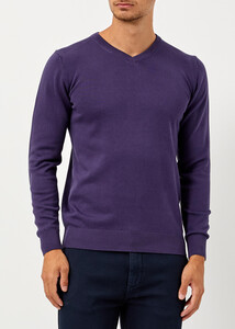  Wholesale Men's Purple V Neck Basic Cotton Sweater 