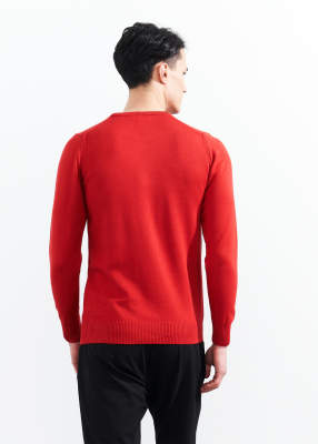  Wholesale Men's Red Crew Neck Basic Cotton Sweater - 5