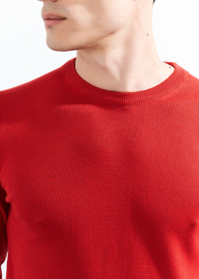  Wholesale Men's Red Crew Neck Basic Cotton Sweater - 3